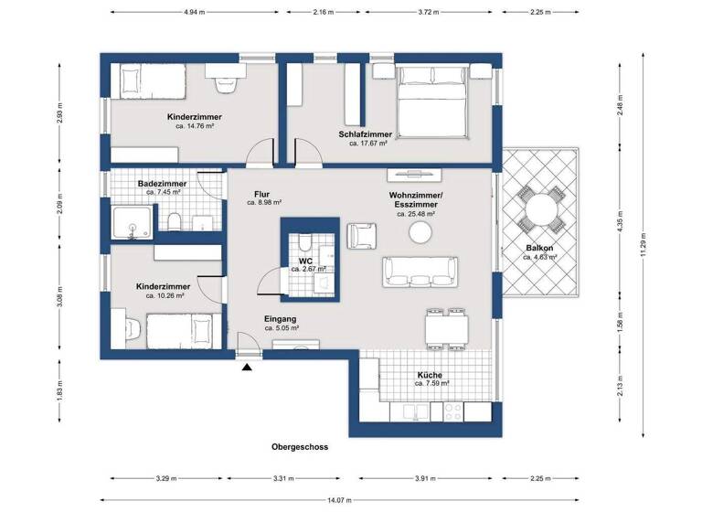 Wohnung zum Kauf 499.000 € 4 Zimmer 104 m² 1. Geschoss Käfertal Mannheim 68309