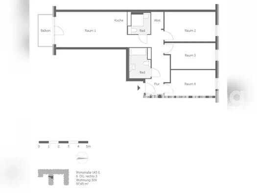 Wohnung zur Miete Tauschwohnung 1.263 € 4 Zimmer 97 m² 6. Geschoss Friedrichsfelde Lichtenberg 10315