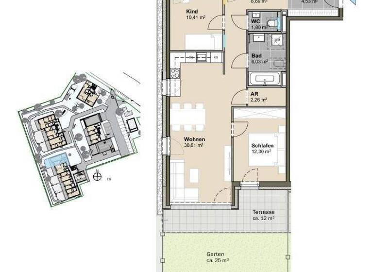Wohnung zum Kauf - Neubau provisionsfrei 468.800 € 3 Zimmer 76,6 m² Salzachtalstraße 18c Hallein 5400