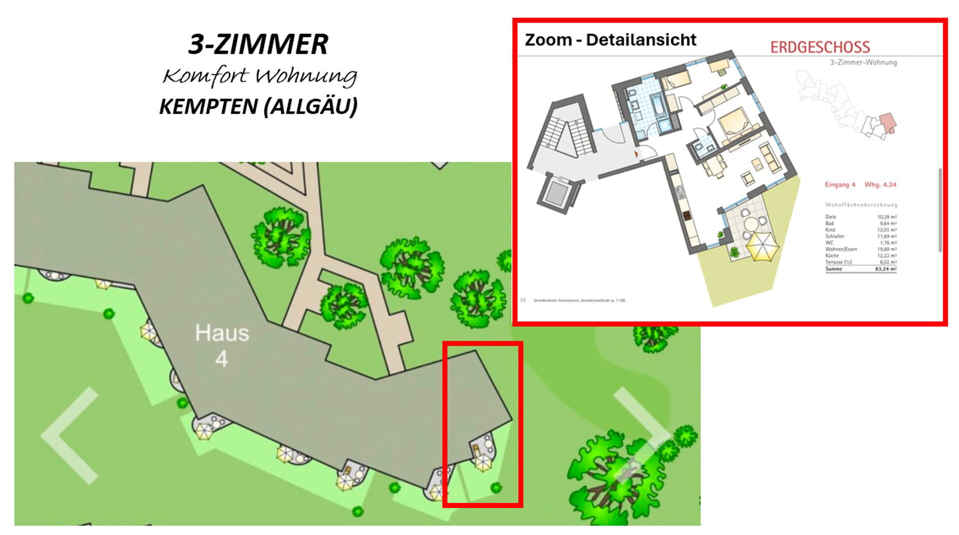 Wohnung zum Kauf provisionsfrei 490.000 € 3 Zimmer 83 m²<br/>Wohnfläche EG<br/>Geschoss 01.10.2025<br/>Verfügbarkeit Leutkircher Straße 27 d Stiftallmey Kempten 87439