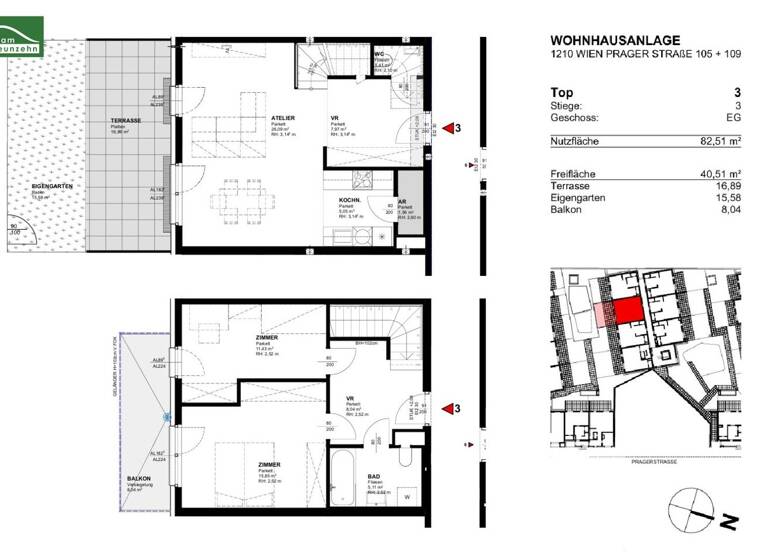 Wohnung zur Miete 1.078 € 3 Zimmer 82,5 m² EG frei ab 01.07.2026 Prager Straße 105 + 109 Wien 1210