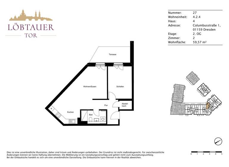 Wohnung zur Miete - Erstbezug 865 € 2 Zimmer 59,6 m² 2. Geschoss frei ab 01.08.2026 Columbusstraße 1 Löbtau-Nord Dresden 01159