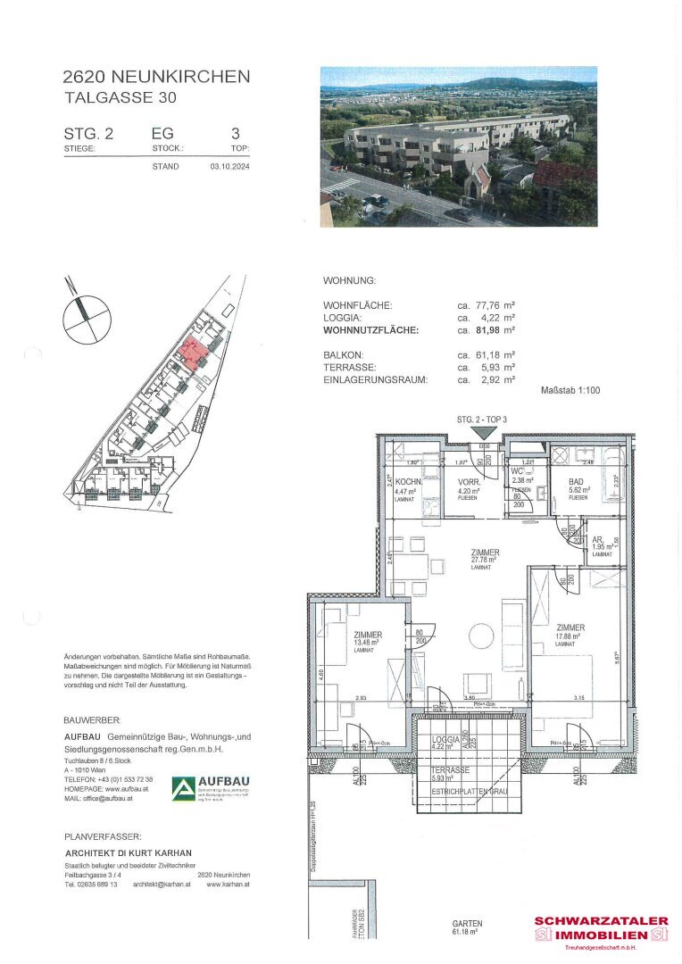 Wohnung zur Miete 1.033 € 2 Zimmer 77,8 m²<br/>Wohnfläche EG<br/>Geschoss 01.03.2025<br/>Verfügbarkeit Talgasse 30 Neunkirchen 2620