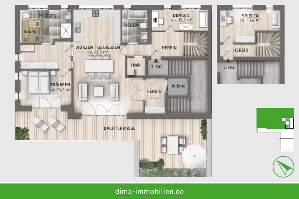 Penthouse zur Miete 2.910 € 4 Zimmer 163,1 m²<br/>Wohnfläche 3.<br/>Geschoss Josephstraße 29b Lindenau Leipzig 04177