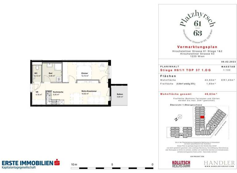 Wohnung zur Miete 641 € 2 Zimmer 46,6 m² 1. Geschoss Hirschstettner Straße 61 Wien 1220