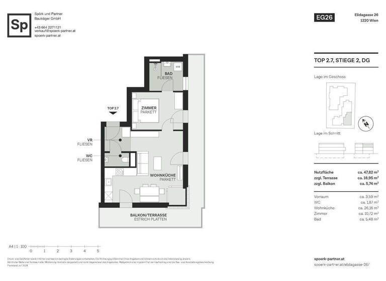 Wohnung zum Kauf - Erstbezug 444.000 € 2 Zimmer 47,8 m² 2. Geschoss Elidagasse 26 Wien, Donaustadt 1220