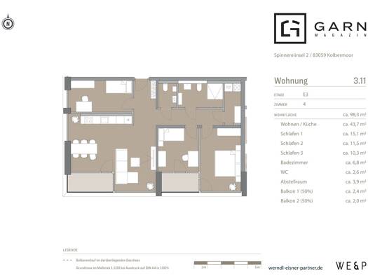 Wohnung zur Miete - Erstbezug 2.205 € 4 Zimmer 98 m² 3. Geschoss frei ab 01.11.2026 Kolbermoor 83059