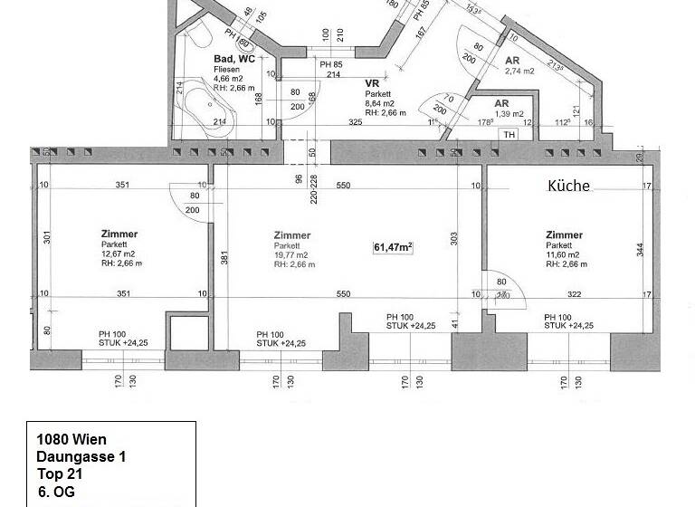 Wohnung zur Miete 833 € 2 Zimmer 61,5 m² 6. Geschoss Daungasse 1 Wien 1080