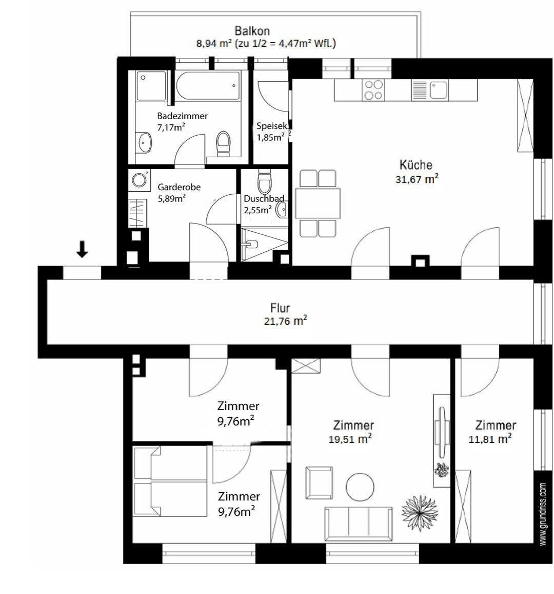 Wohnung zum Kauf provisionsfrei 1.030.000 € 4 Zimmer 126,2 m²<br/>Wohnfläche 1.<br/>Geschoss Westend München 80339