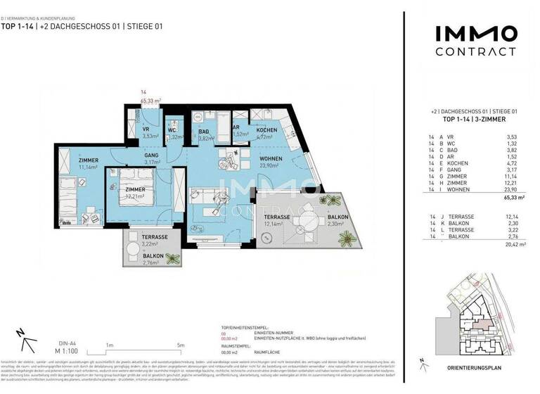 Wohnung zum Kauf - Erstbezug 441.500 € 3 Zimmer 65,3 m² 2. Geschoss Wien 1220