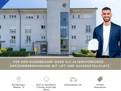 Wohnung zum Kauf 179.000 € 2 Zimmer 54,6 m² 1. Geschoss Näfelsstraße 15 Bad Säckingen Bad Säckingen 79713