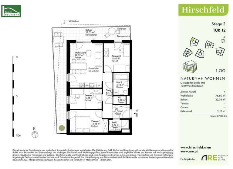 Wohnung zum Kauf - Erstbezug provisionsfrei 429.600 € 4 Zimmer 76,8 m² 1. Geschoss Gerasdorfer Straße 105 Wien 1210