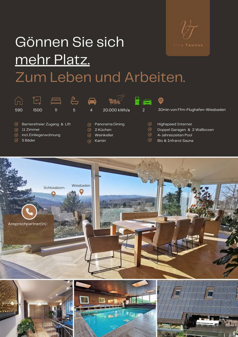 Villa zum Kauf provisionsfrei 2.650.000 € 11 Zimmer 590 m²<br/>Wohnfläche 1.530 m²<br/>Grundstück Glashütten Glashütten 61479