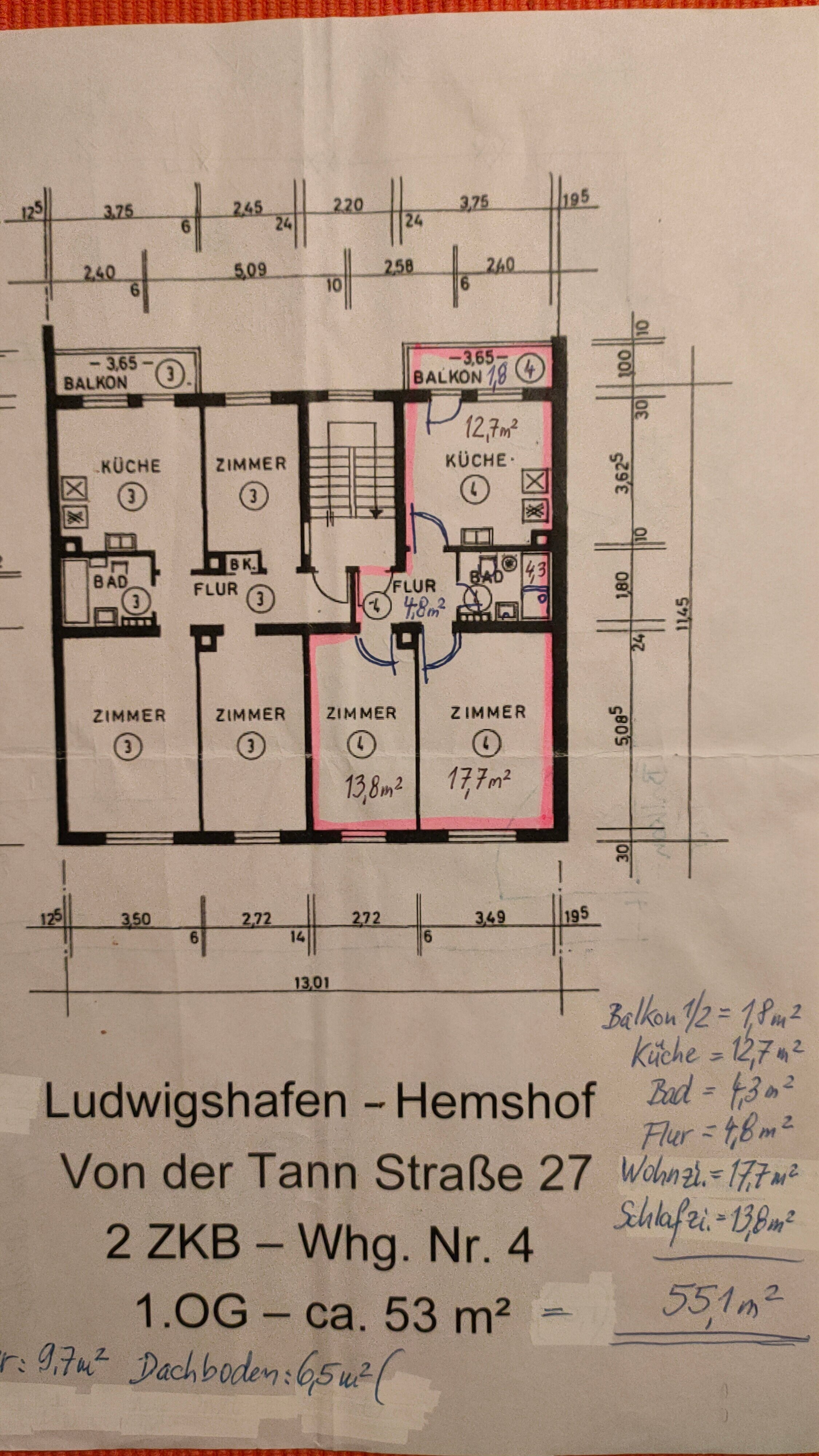 Wohnung zum Kauf provisionsfrei als Kapitalanlage geeignet 140.000 € 2,5 Zimmer 55,1 m²<br/>Wohnfläche Von-der-Tann-Str. 27 Nord / Stadtbezirk 131 Ludwigshafen am Rhein 67063