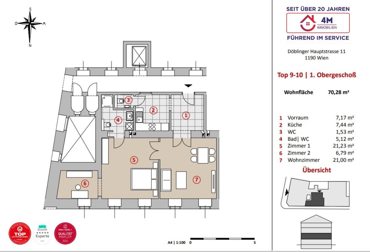 Wohnung zum Kauf 519.000 € 2,5 Zimmer 70 m²<br/>Wohnfläche 1.<br/>Geschoss Wien 1190