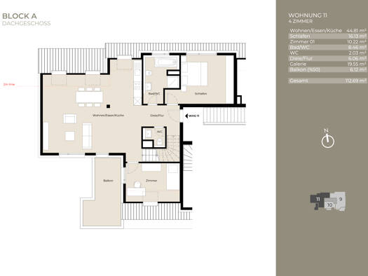 Maisonette zur Miete 1.950 € 4 Zimmer 112,7 m² Dachgeschoss frei ab sofort Plieningen Stuttgart 70599