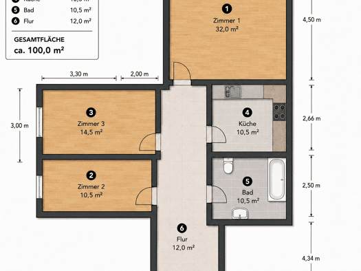 Wohnung zur Miete 1.700 € 3 Zimmer 100 m² frei ab 01.09.2026 Wittenau Reinickendorf 13437