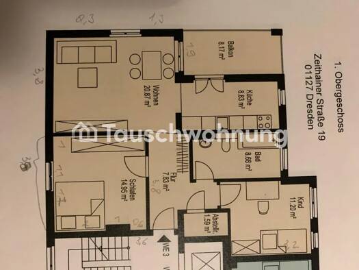 Wohnung zur Miete Tauschwohnung 650 € 3 Zimmer 78 m² 1. Geschoss Pieschen-Nord/Trachenberge Ortsamtsbereich Pieschen 01127