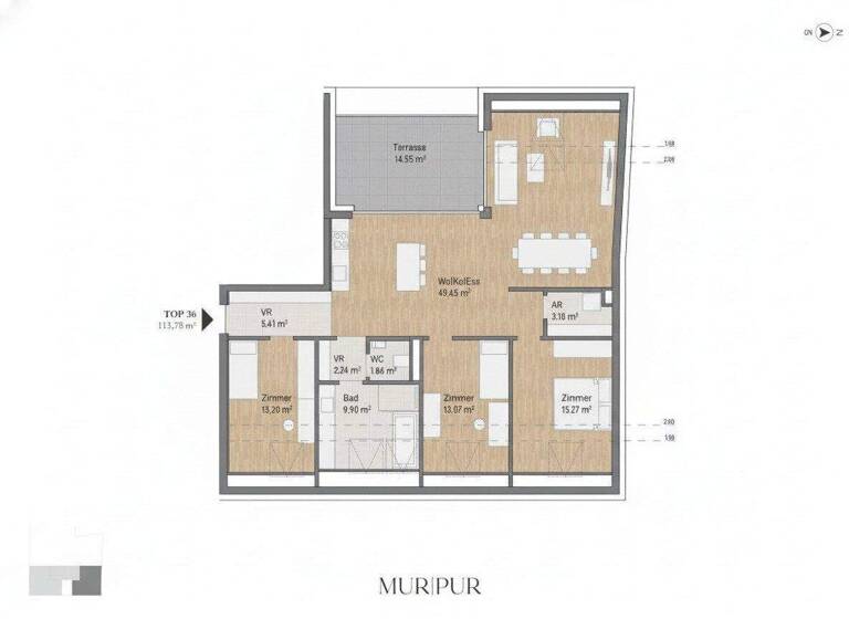 Wohnung zum Kauf - Erstbezug 773.387 € 4 Zimmer 113,8 m² 5. Geschoss Lagergasse Gries Graz,05.Bez.:Gries 8020