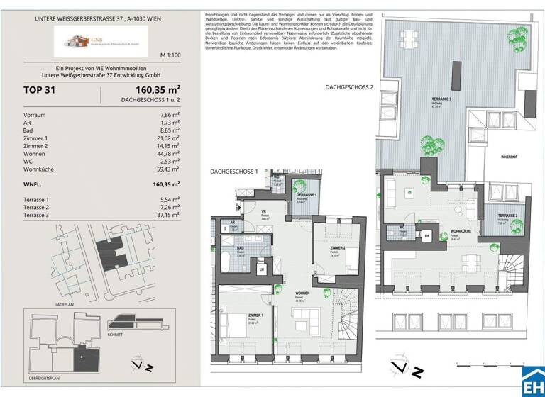 Wohnung zum Kauf 2.049.000 € 4 Zimmer 160,4 m² 4. Geschoss Untere Weißgerberstraße Wien 1030