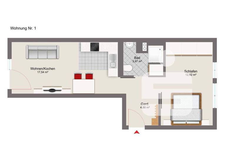 Wohnung zur Miete 536 € 2 Zimmer 38,8 m² Grubweg Passau 94034