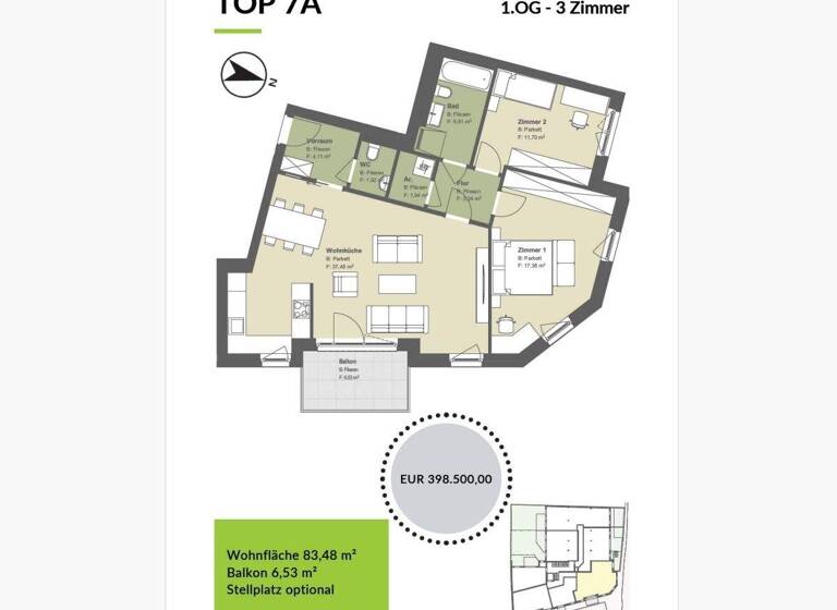 Wohnung zum Kauf provisionsfrei 398.500 € 3 Zimmer 83,5 m² Klosterneuburg 3400
