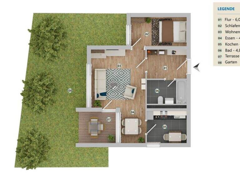 Terrassenwohnung zum Kauf 419.000 € 1,5 Zimmer 56,5 m² EG Hadern München 81375