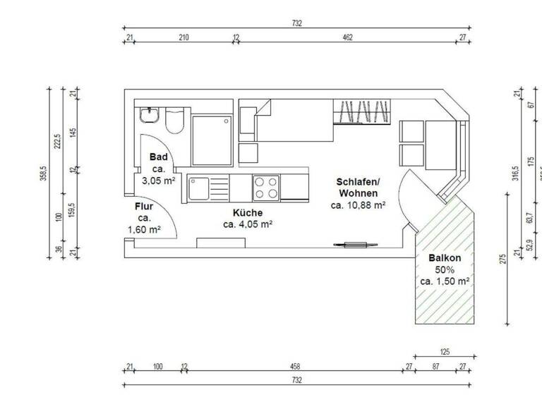 Studio zum Kauf provisionsfrei 114.000 € 1 Zimmer 21 m² 1. Geschoss L7 6a Quadrate Mannheim 68161
