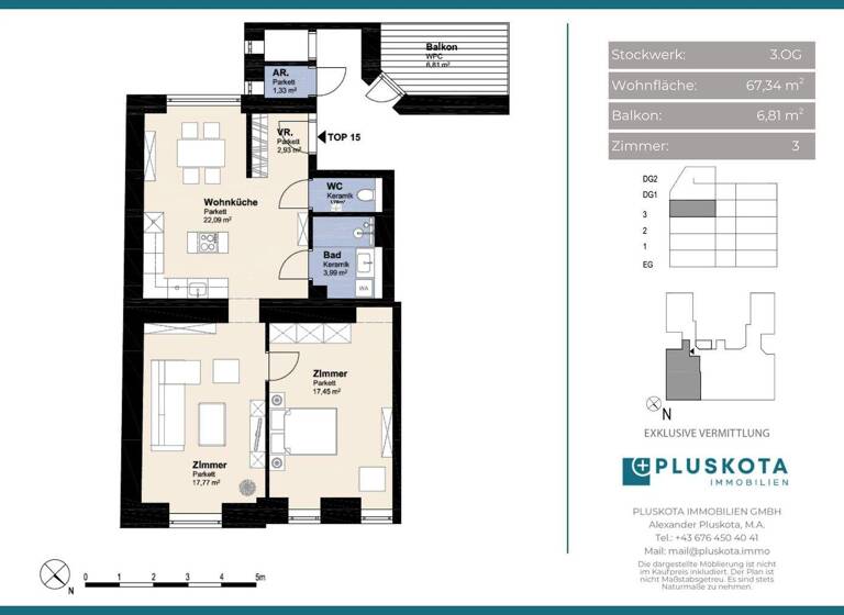 Wohnung zum Kauf 544.000 € 3 Zimmer 67,3 m² 3. Geschoss frei ab sofort Währing 1180