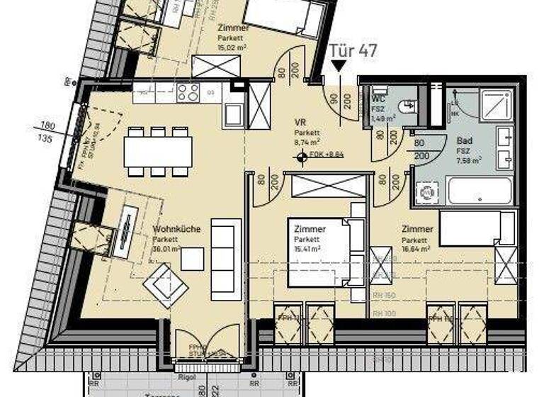 Wohnung zur Miete - Erstbezug 1.564 € 4 Zimmer 100,9 m² Wien 1210
