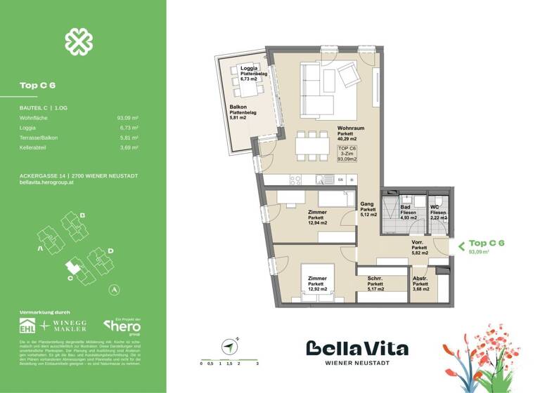 Wohnung zum Kauf provisionsfrei 389.900 € 3 Zimmer 93,1 m² 1. Geschoss Ackergasse 14 Wiener Neustadt 2700
