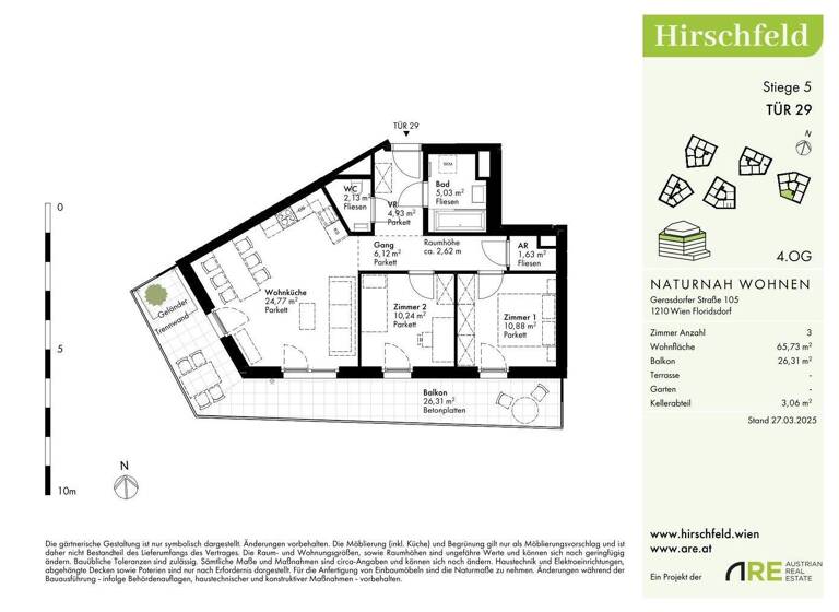 Wohnung zum Kauf - Erstbezug provisionsfrei 420.000 € 3 Zimmer 65,7 m² 4. Geschoss Wien 1210