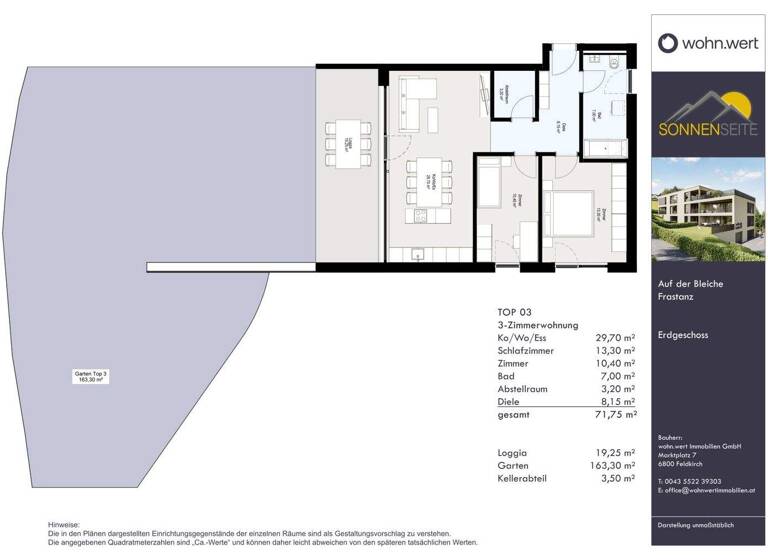 Wohnung zum Kauf - Erstbezug 517.500 € 3 Zimmer 71,8 m² EG Auf der Bleiche 8 Frastanz 6820