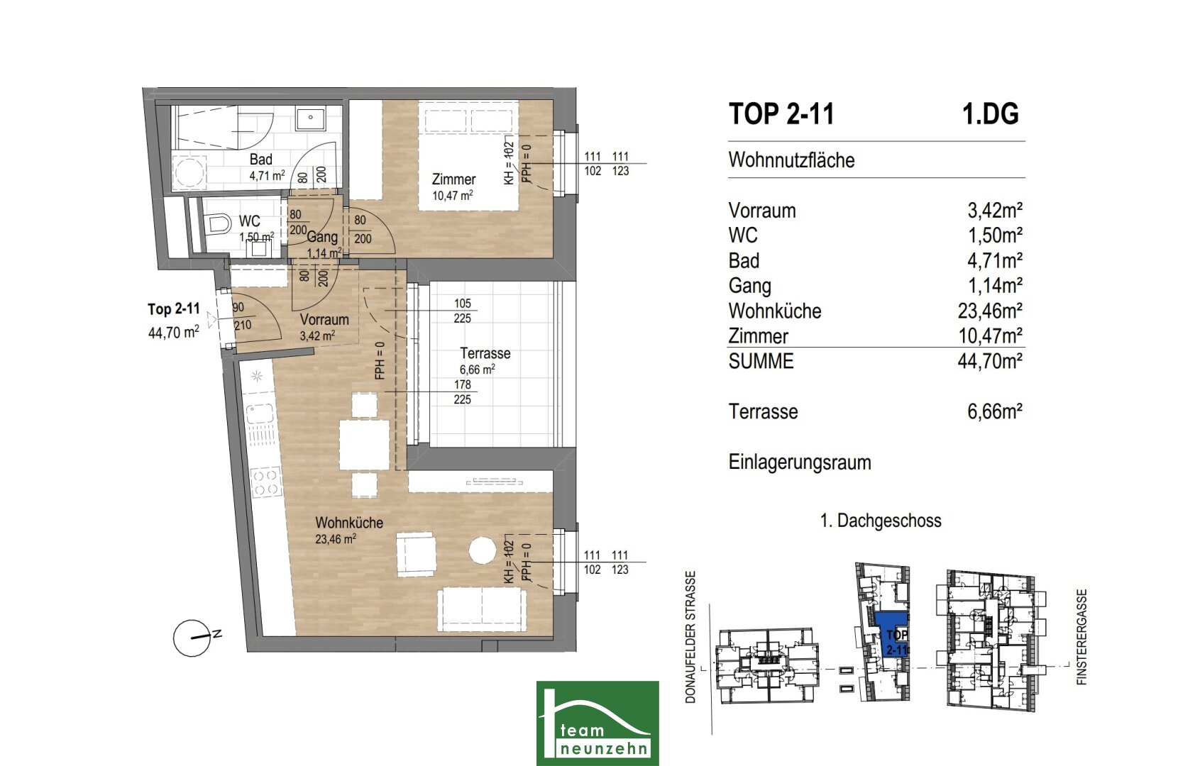 Wohnung zum Kauf provisionsfrei 265.000 € 2 Zimmer 44,7 m²<br/>Wohnfläche 5.<br/>Geschoss Donaufelder Straße 205 Wien 1220