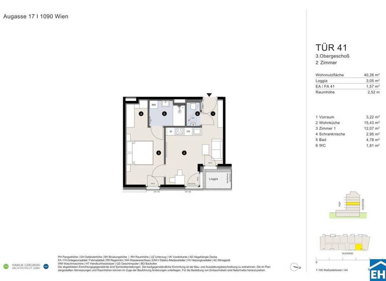 Wohnung zum Kauf - Erstbezug 398.700 € 2 Zimmer 40,3 m² 3. Geschoss Augasse Wien 1090