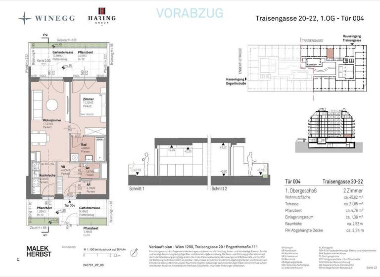 Wohnung zum Kauf - Erstbezug 262.100 € 2 Zimmer 45,6 m² 1. Geschoss Traisengasse 20-22 Wien 1200