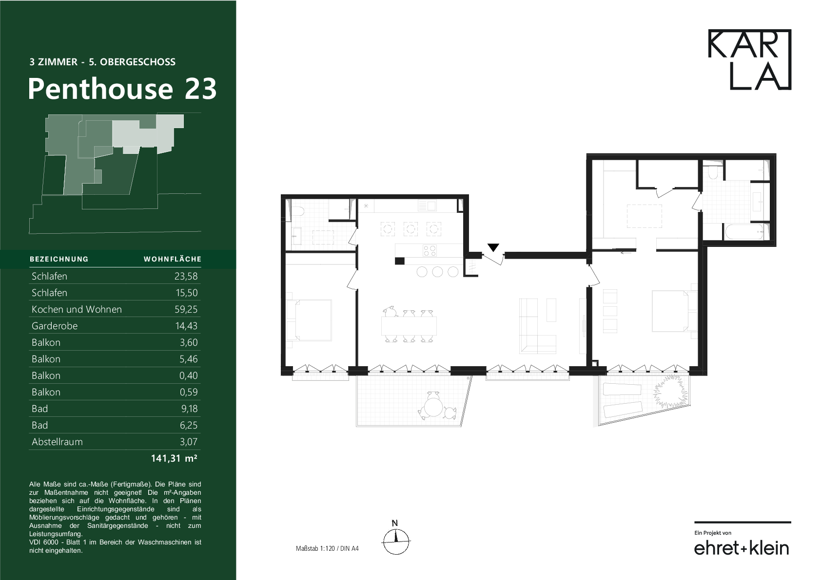 Penthouse zum Kauf 1.199.000 € 3 Zimmer 141,3 m²<br/>Wohnfläche 5.<br/>Geschoss Innenstadt - West - Westlicher Teil Karlsruhe 76133