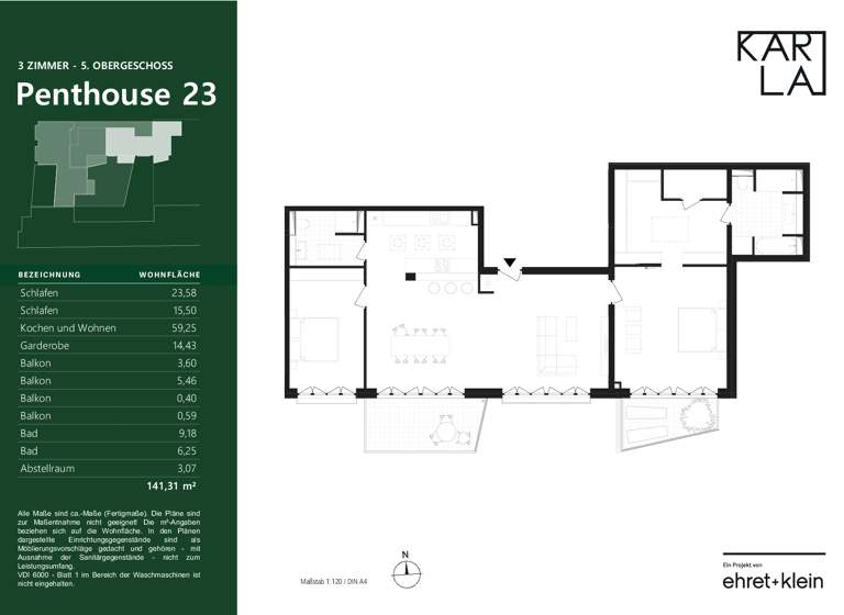 Penthouse zum Kauf 1.199.000 € 3 Zimmer 141,3 m²<br/>Wohnfläche 5.<br/>Geschoss Innenstadt-West Karlsruhe 76133