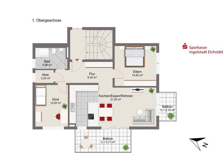 Wohnung zum Kauf provisionsfrei 510.000 € 3 Zimmer 83,5 m² 1. Geschoss frei ab sofort Friedrichshofen Ingolstadt 85049