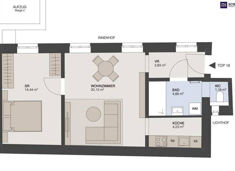 Wohnung zum Kauf - Erstbezug 609.000 € 2 Zimmer 48,7 m² 3. Geschoss Fuhrmannsgasse Wien 1080
