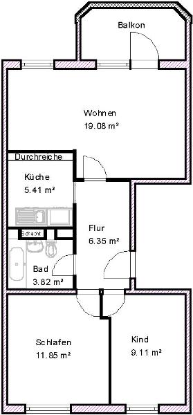 Wohnung zur Miete 453 € 3 Zimmer 56,7 m²<br/>Wohnfläche 2.<br/>Geschoss Widderstraße 1 a Neu Reform Magdeburg 39118