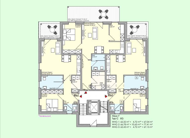 Wohnung zum Kauf provisionsfrei 258.401 € 2 Zimmer 67,2 m²<br/>Wohnfläche EG<br/>Geschoss ab sofort<br/>Verfügbarkeit Gerbertstraße 1-7 Lingen Lingen (Ems) 49809