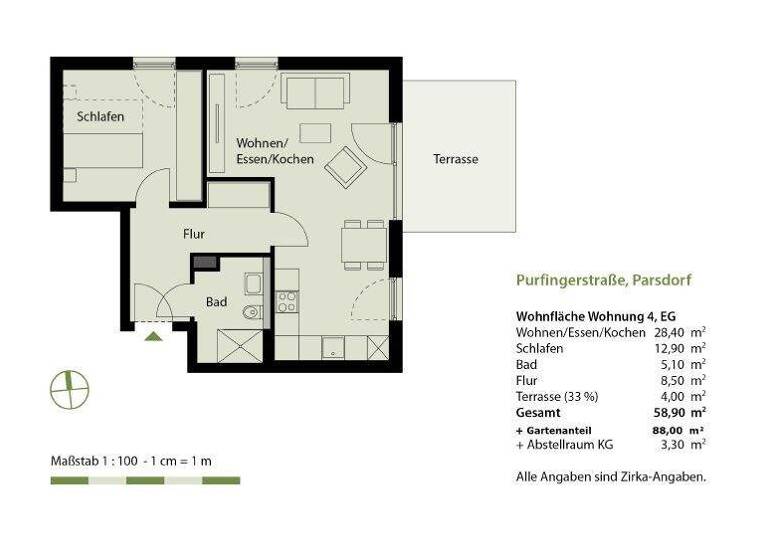 Terrassenwohnung zum Kauf - Erstbezug 529.000 € 2 Zimmer 58,9 m² EG Parsdorf Vaterstetten-Parsdorf 85599