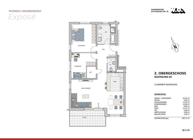 Wohnung zur Miete - Erstbezug 1.340 € 3 Zimmer 105 m² Vaihingen an der Enz Vaihingen/Enz Stadt 71665