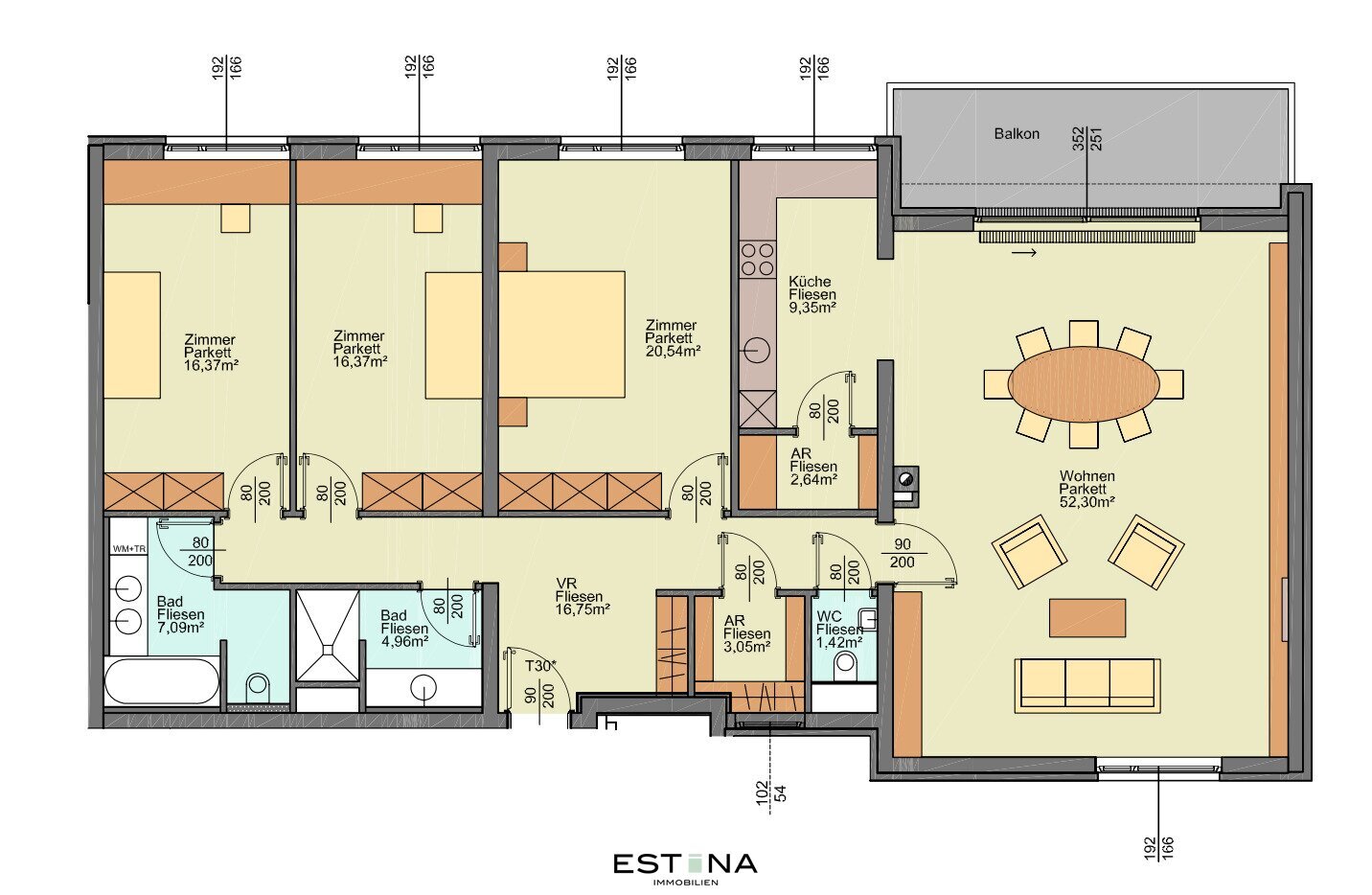 Wohnung zur Miete 2.672 € 4 Zimmer 150,8 m²<br/>Wohnfläche 2.<br/>Geschoss Hutweidengasse Wien 1190