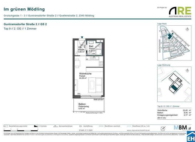 Studio zum Kauf - Erstbezug provisionsfrei 215.825 € 1 Zimmer 32,5 m² 2. Geschoss Guntramsdorfer Straße 2 Mödling 2340
