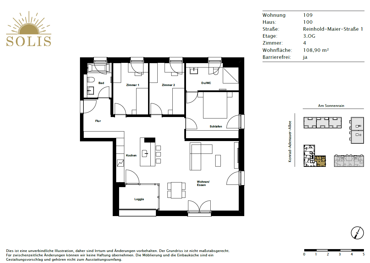 Wohnung zur Miete 1.235 € 4 Zimmer 109,5 m²<br/>Wohnfläche 1.<br/>Geschoss Reinhold-Maier-Straße 1 Hessental Schwäbisch Hall 74523