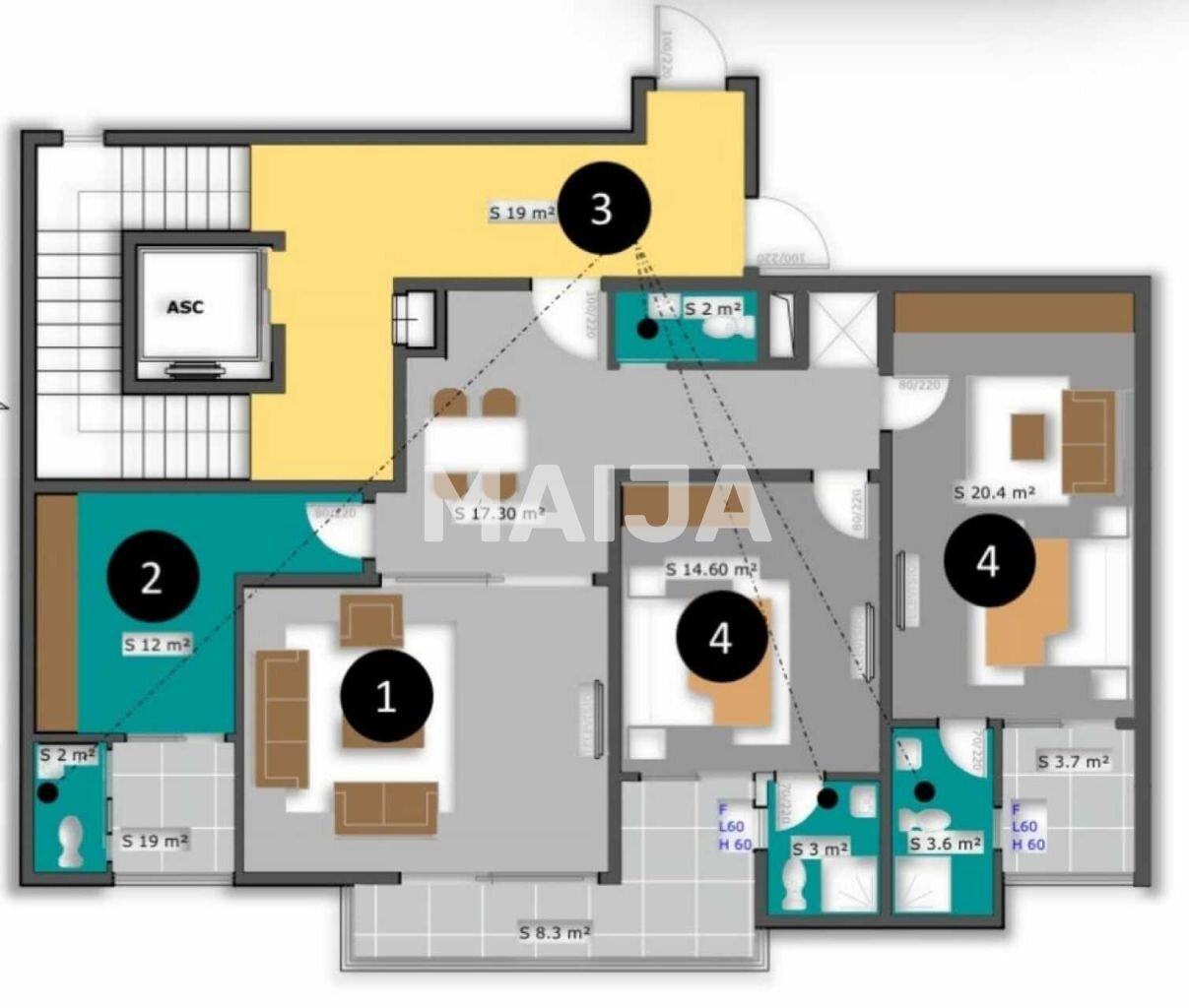 Studio zum Kauf 201.016 € 3 Zimmer 118 m²<br/>Wohnfläche 5.<br/>Geschoss Sicap Liberté 2 Liberté 1 11 000