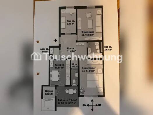 Wohnung zur Miete Tauschwohnung 1.535 € 3 Zimmer 81 m² 3. Geschoss Schwabing-West München 80796