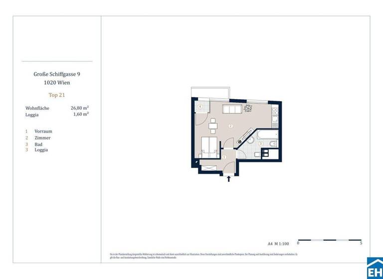 Studio zum Kauf - Erstbezug 319.000 € 1 Zimmer 26,8 m² 6. Geschoss Große Schiffgasse Wien 1020
